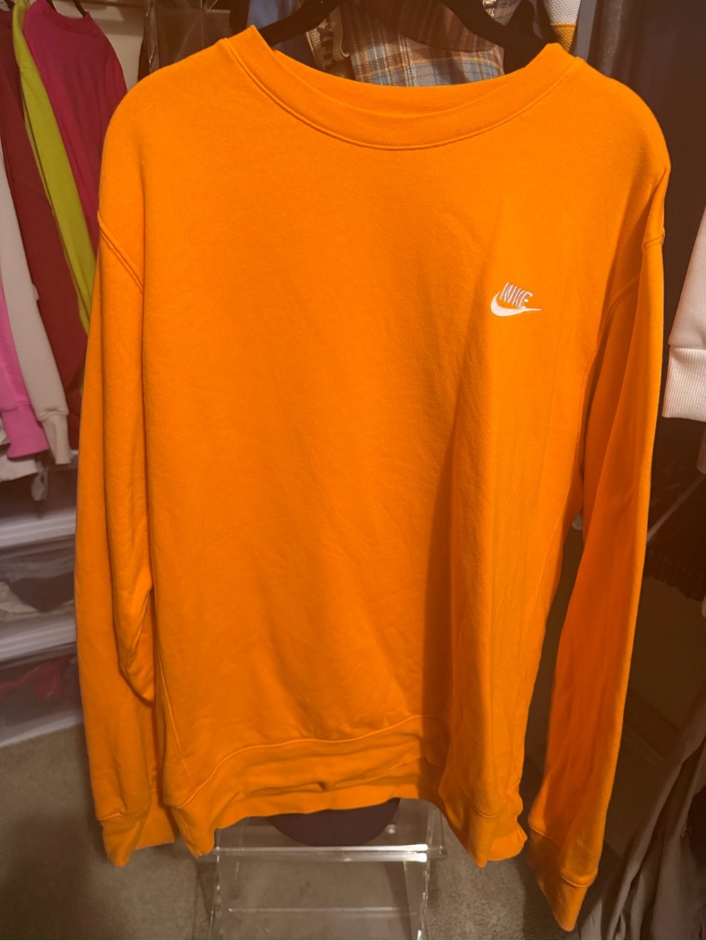Nike Orange Crewneck Sweatshirt with White Swoosh